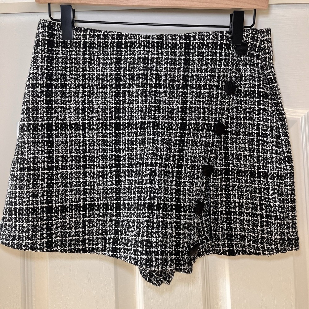 Plaid Wrap Mini Skirt Skort Asymmetrical Button Accent Prep Coquette M Goth Y2K